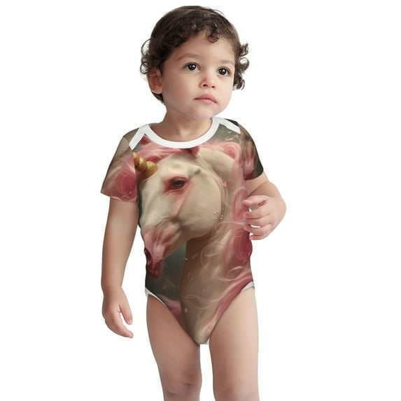 Rocae Haired White Horse for Baby Cotton Short-Sleeve Bodysuits for Unisex Onesies Bodysuit-3 Months