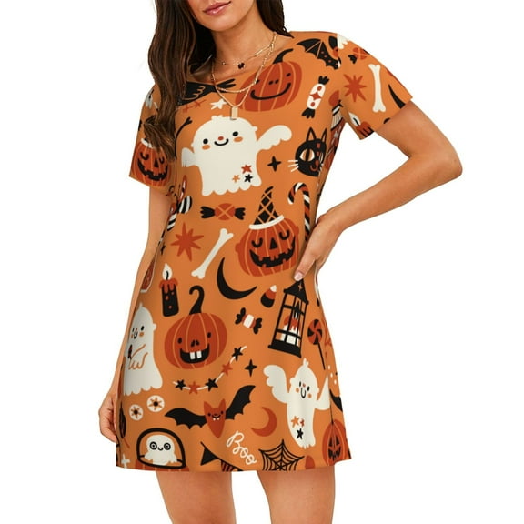 Rocae Halloween 2 for Nightgowns for Women Sleep Shirts Short Sleeve Nightshirt Pullover Nightdress
