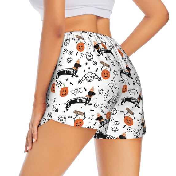 Rocae Halloween Dachshund for Women's Athletic Shorts Quick Dry Workout Hiking Shorts With Pockets for Running, Yoga, Gym, Sports X-Large