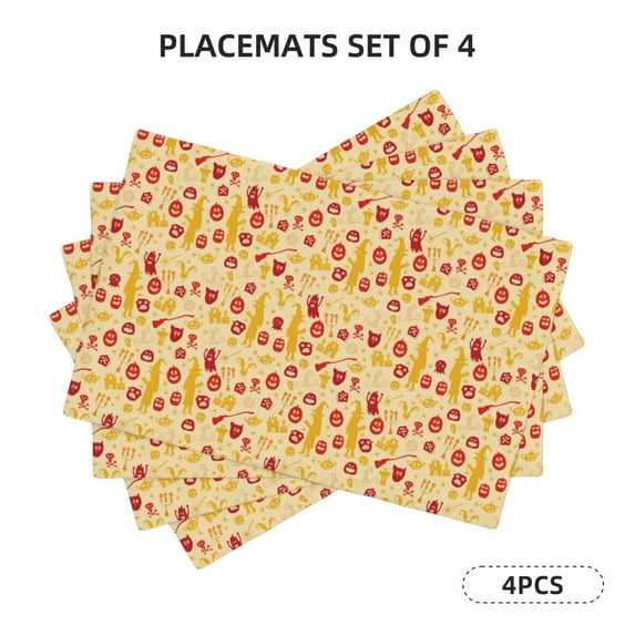 Rocae Halloween Elements Printed Heat Resistant Place Mats,Classic Hemstitch Cloth Fabric Placemats Imitation Linen Place Mat Table Mats 18x12 inch