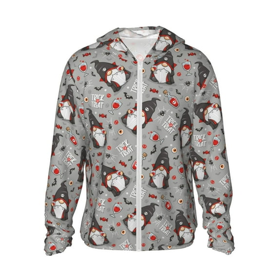 Rocae Halloween Gnome Print Breathable Sun Protection Hoodie Quick-Dry Lightweight Long Sleeve Hoodie Unisex Running Sports Shirt X-Large