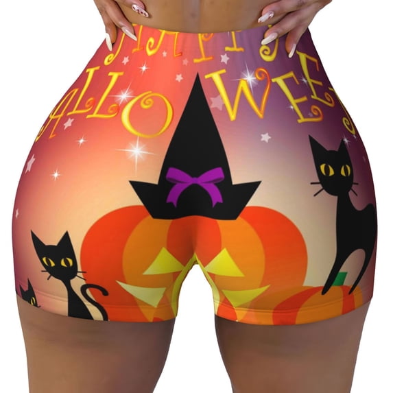 Rocae Halloween for Women's Quick-Dry Running Shorts,Ladies Active Athletic Apparel Yoga Workout Gym Running Volleyball Spandex Shorts