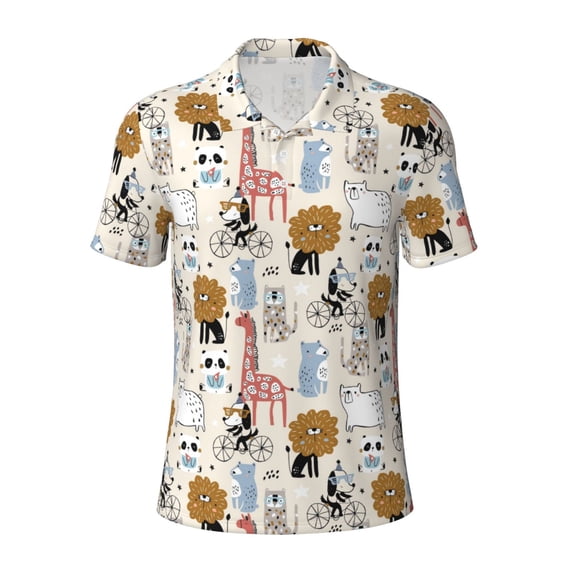 Rocae Hand Drawn Animals for Men's Short Sleeve Polo Shirt, Quick Drying Performance Moisture Wicking Sports Men's Golf Shirt Small