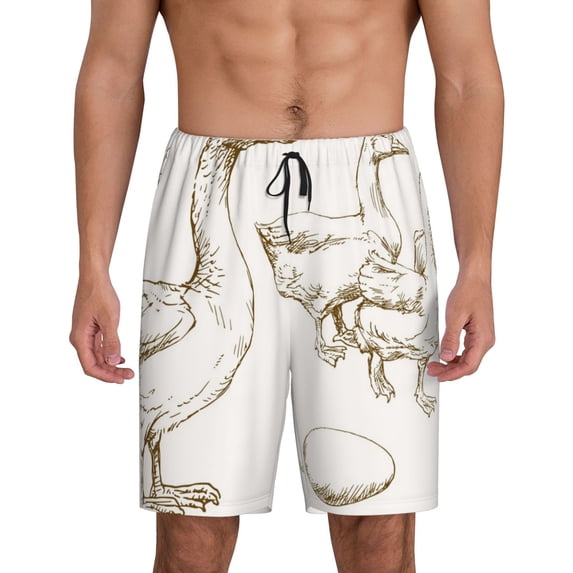 Rocae Hand Drawn Goose for Men's Soft Sleep Pajama Shorts, Waistband and Pockets-X-Large