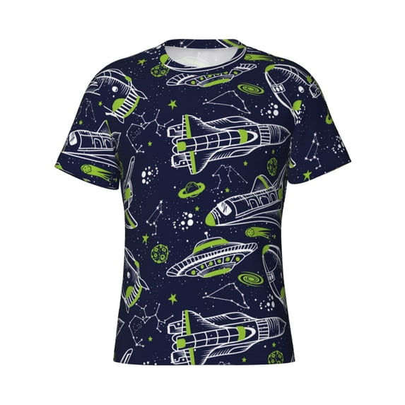 Rocae Hand Drawn Rockets for Men's Moisture-Wicking Crew Tee - T-Shirt for Sports, Outdoor Activities, and Casual Wear3X-Large