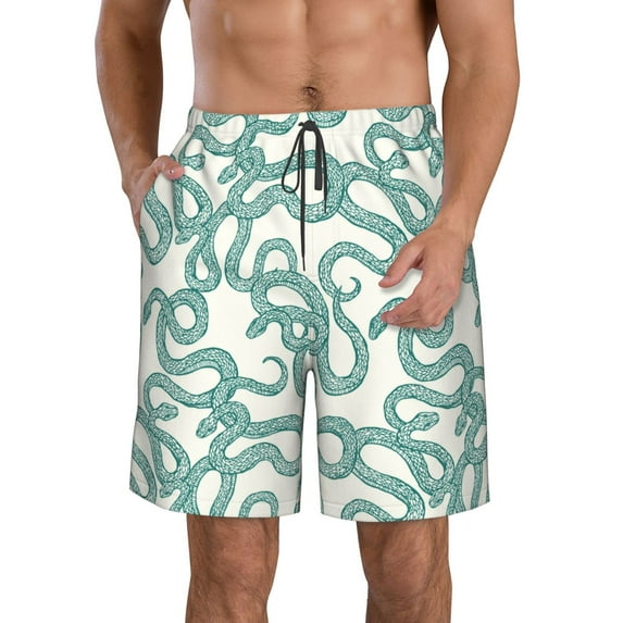 Rocae Hand Drawn Snake for Men's Beach Shorts Casual Elastic Waist Drawstring Summer Beach Shorts,S-3XL-3X-Large