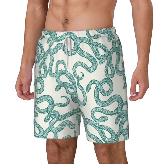 Rocae Hand Drawn Snake for Men's Swim Trunks Quick Dry With Two Side Pockets and One Lined Patch PocketSmall