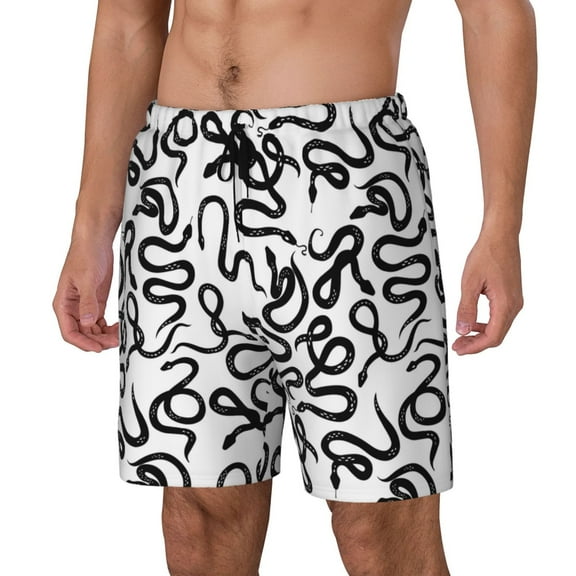 Rocae Hand Drawn Snake for Men's Swim Trunks Quick Dry With Two Side Pockets and One Lined Patch PocketSmall