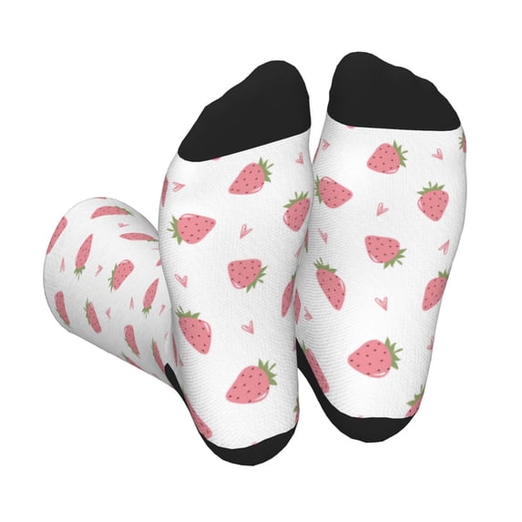 Rocae Hand Drawn Strawberry for Adult Socks Casual Athletic Stretchy Loose Socks for Women Men Non-Slip Middle Tube Socks