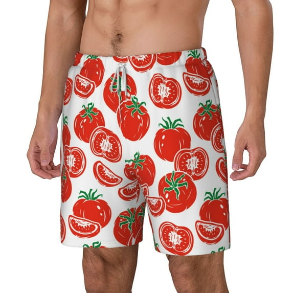 Rocae Hand Drawn Tomatoes for Men's Swim Trunks Quick Dry With Two Side Pockets and One Lined Patch Pocket3X-Large