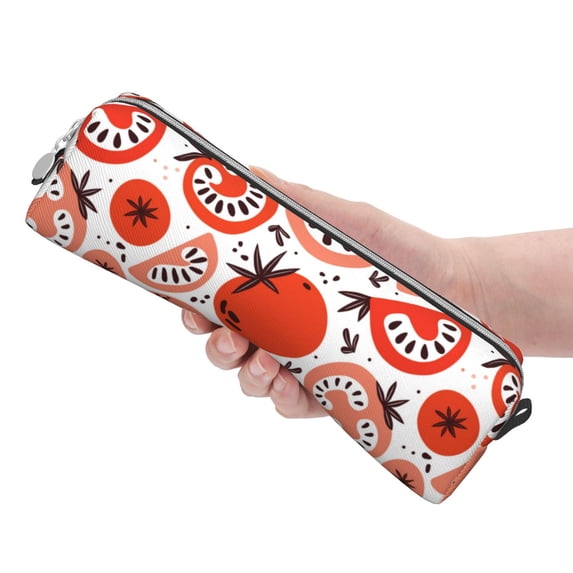 Rocae Hand Drawn Tomatoes for Pen and Marker Pouch with Zipper for Men and Women, Stationery Bag Pen Holder for Work and Office