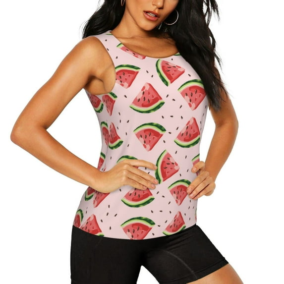 Rocae Hand Drawn Watermelon for Women's Workout Tank Top Lightweight Sleeveless Fit Tops- Moisture-Wicking, BreathableMedium