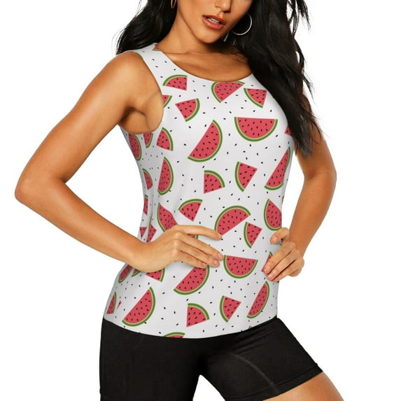 Rocae Hand Drawn Watermelon for Women's Workout Tank Top Lightweight Sleeveless Fit Tops- Moisture-Wicking, BreathableX-Large