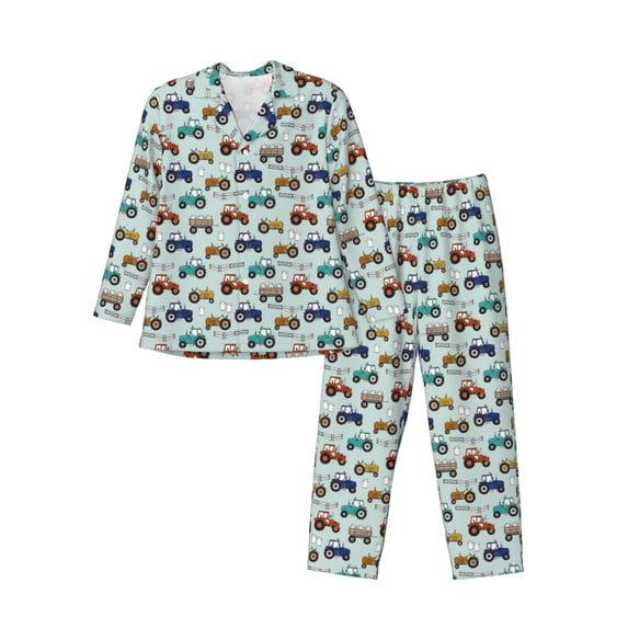 Rocae Hand drawn tractors for Men's Pajamas Set Mens Pjs Sets Long Sleeve Button Down Sleepwear-Medium