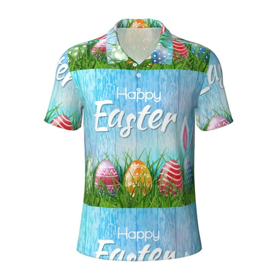 Rocae Happy Easter for Men's Short Sleeve Polo Shirt, Quick Drying Performance Moisture Wicking Sports Men's Golf Shirt 4X-Large
