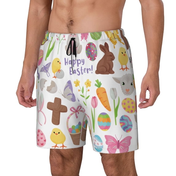 Rocae Happy Easter1 for Men's Swim Trunks Quick Dry With Two Side Pockets and One Lined Patch Pocket3X-Large
