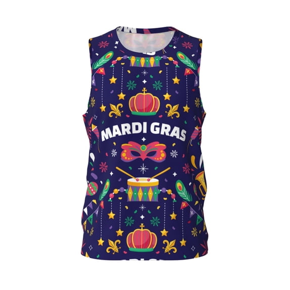 Rocae Happy Mardi Gras for Men's Basketball Jersey Lightweight and Breathable Athletic Tank Top,Quick-Drying Sports Jersey 4X-Large