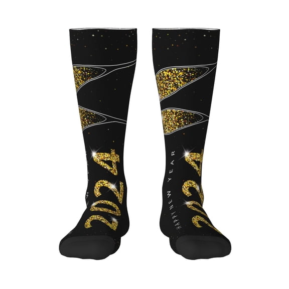 Rocae Happy New Year 2024 (2) for Novelty Casual compression Socks For Women Men Contrast Color Stockings