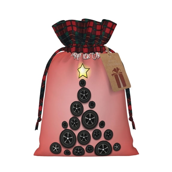 Rocae Happy New Year Print Christmas Drawstring Linen Gift Bag with Drawstrings Treat Bag Goody Present Bags for Christmas Party Favor