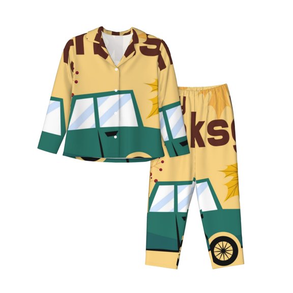 Rocae Happy Thanksgiving Day for Pajamas for Women Set Lounge Sets Women's Long-Sleeved Pj Set -Small