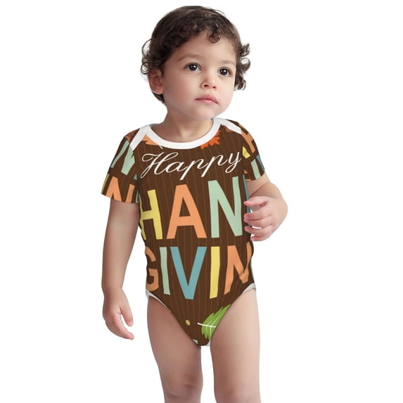 Rocae Happy Thanksgiving With Gnome for Baby Cotton Short-Sleeve Bodysuits for Unisex Onesies Bodysuit-12 Months
