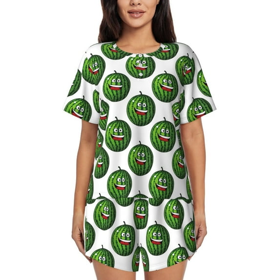 Rocae Happy Watermelon for Two Piece Sleepwear Pajamas Sets for Women Soft Short-Sleeved Pjs with Lounge Shorts 4X-Large