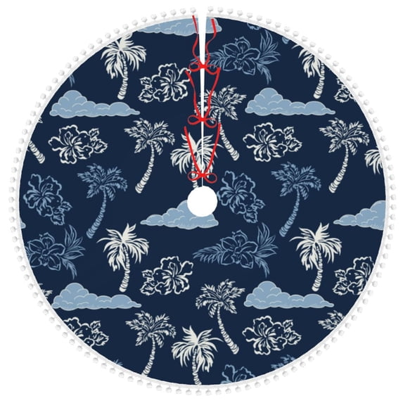 Rocae Hawaii Palms for Christmas Tree Skirt with Pom Pom Trim for Holiday Party for Holiday Home Decor Indoor Outdoor-36"
