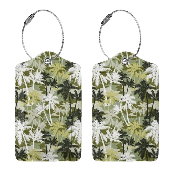 Rocae Hawaii Palms for Leather Luggage Baggage Tags ID Label Privacy Cover ID Label with Stainless Steel Loop and Address Card