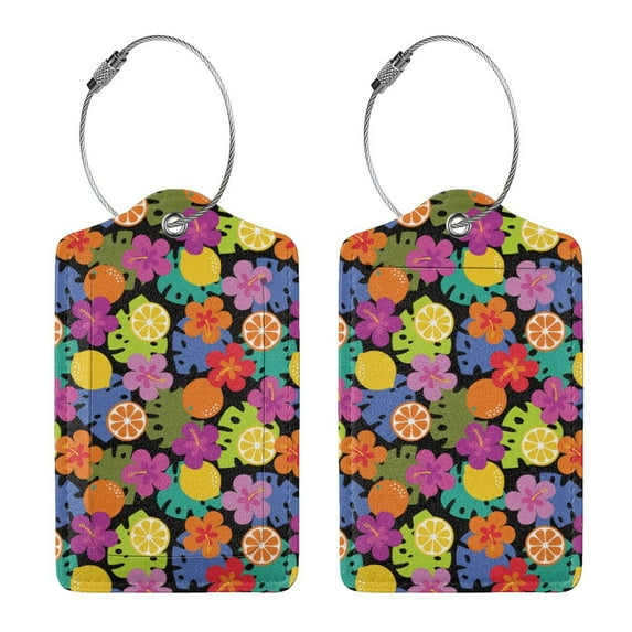 Rocae Hawaiian Style for Leather Luggage Baggage Tags ID Label Privacy Cover ID Label with Stainless Steel Loop and Address Card