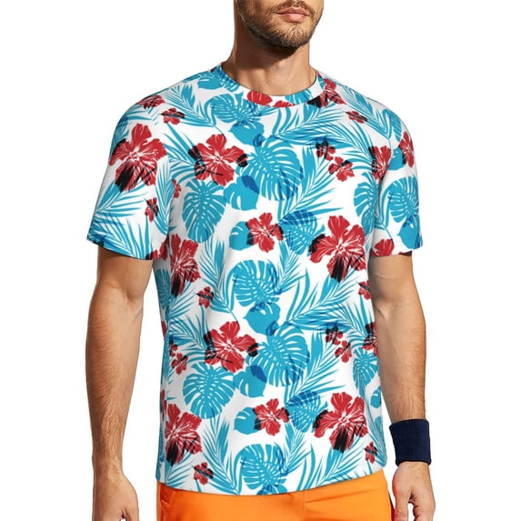 Rocae Hawaiian Style for Men's Mesh Quick-Dry Short Sleeve Workout T-Shirt,Mens Crew Neck Tee Lightweight Soft Classic T Shirts Medium