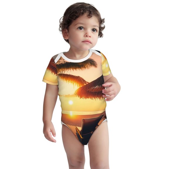 Rocae Hawaiian Sunset Beach for Baby Cotton Short-Sleeve Bodysuits for Unisex Onesies Bodysuit-3 Months