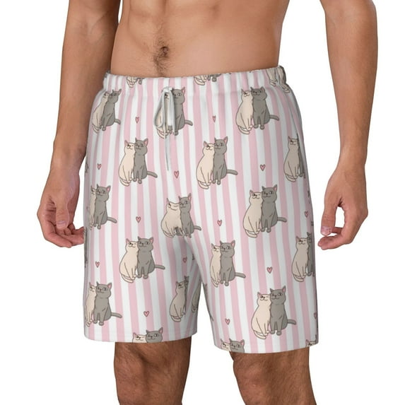 Rocae Heart Cat for Men's Swim Trunks Quick Dry With Two Side Pockets and One Lined Patch PocketMedium