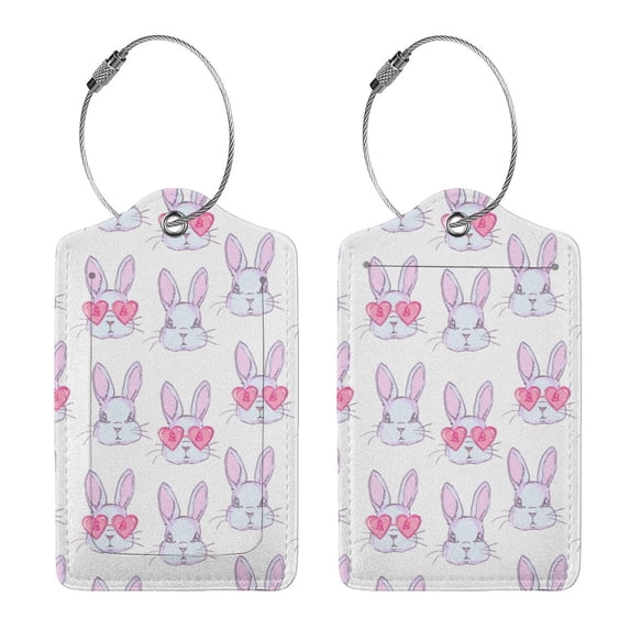 Rocae Heart Rabbit for Leather Luggage Baggage Tags ID Label Privacy Cover ID Label with Stainless Steel Loop and Address Card