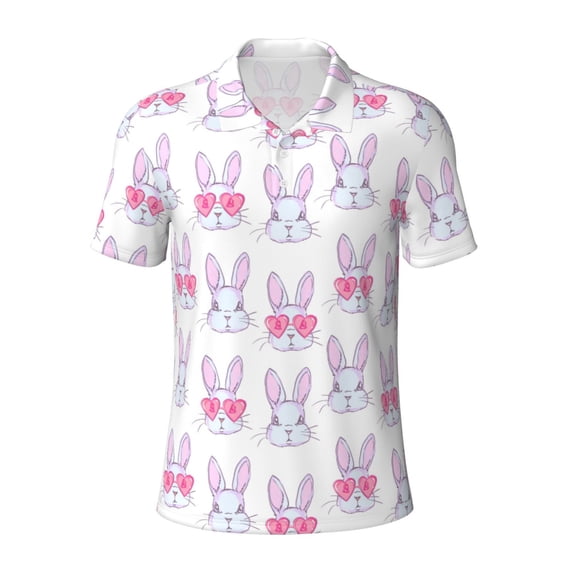 Rocae Heart Rabbit for Men's Short Sleeve Polo Shirt, Quick Drying Performance Moisture Wicking Sports Men's Golf Shirt 4X-Large