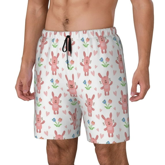 Rocae Hello Rabbit for Men's Swim Trunks Quick Dry With Two Side Pockets and One Lined Patch PocketX-Large