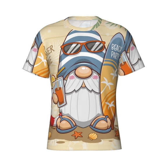 Rocae Hello Summer Cute Gnome for Men's Moisture-Wicking Crew Tee - T-Shirt for Sports, Outdoor Activities, and Casual WearLarge