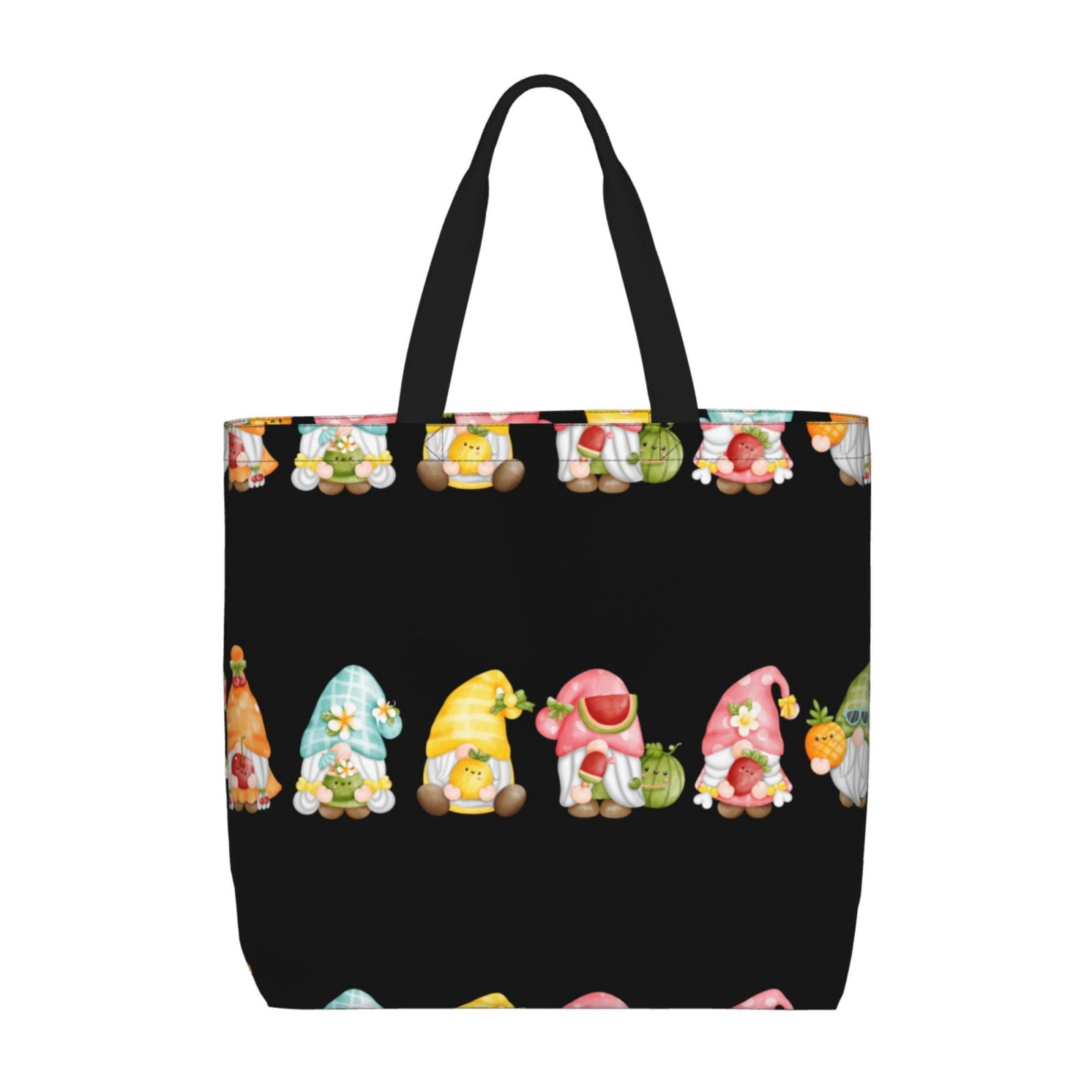 Women's Sunflower Gnome Canvas Tote Bag - Funny Reusable Grocery Shopping Bag