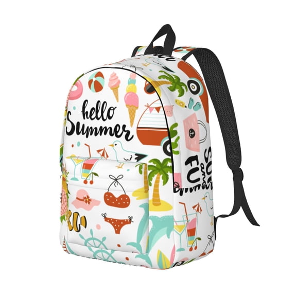 Rocae Hello Summer for Durable Canvas Backpack Leisure Large Bag Travel Rucksack Multi-function Backpack Small