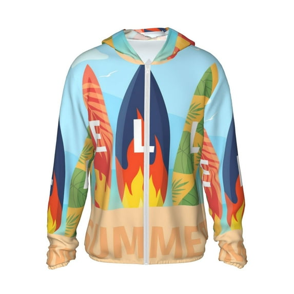 Rocae Hello Summer3 Breathable Sun Protection Hoodie Quick-Dry Lightweight Long Sleeve Hoodie Unisex Running Sports Shirt-Large