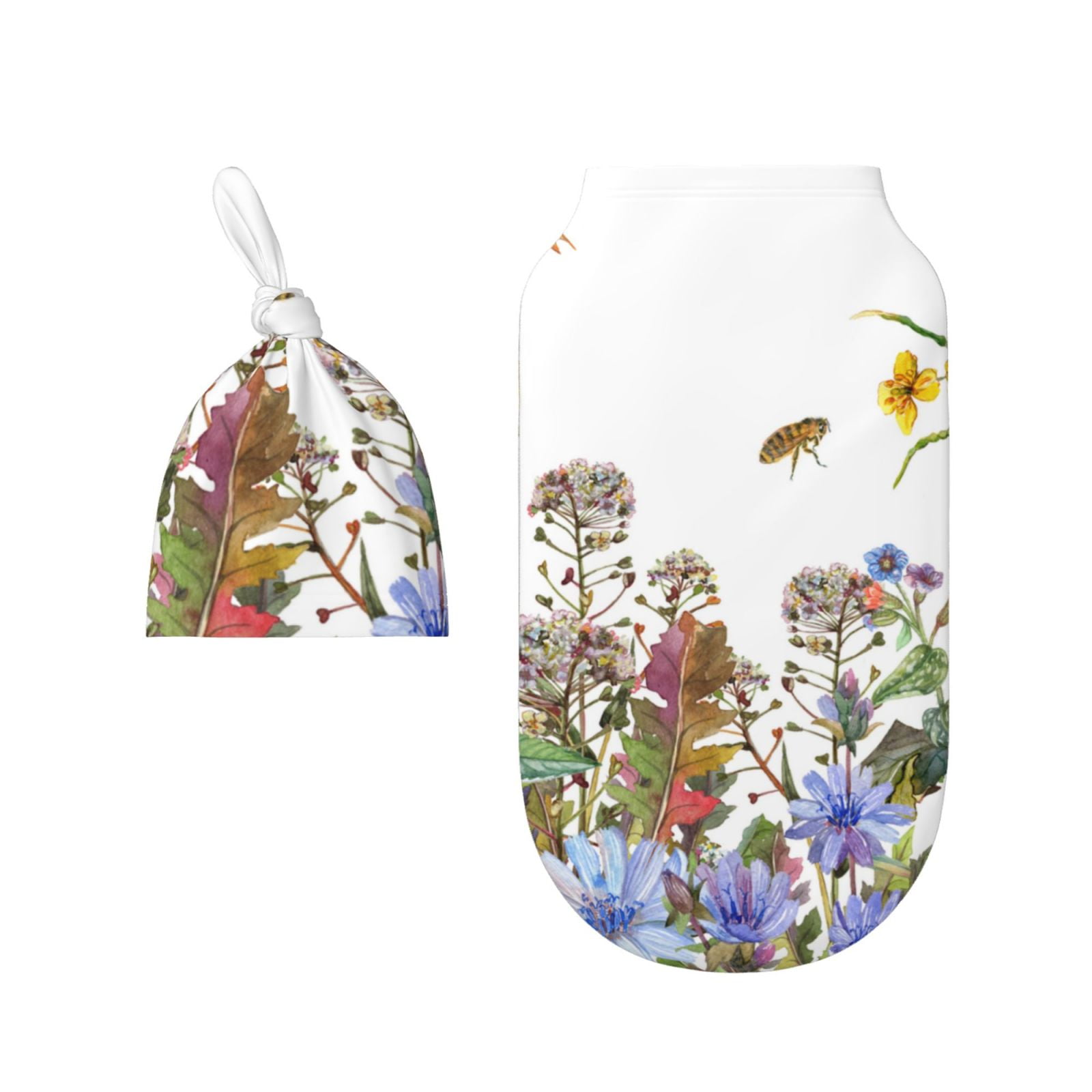 Rocae Herbs and Wildflowers for Baby Swaddle Blanket with Hats Set for