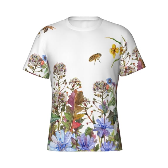 Rocae Herbs and Wildflowers for Men's Moisture-Wicking Crew Tee - T-Shirt for Sports, Outdoor Activities, and Casual WearSmall