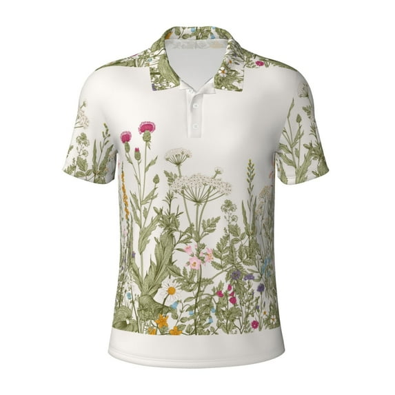Rocae Herbs and Wildflowers for Men's Short Sleeve Polo Shirt, Quick Drying Performance Moisture Wicking Sports Men's Golf Shirt XX-Large
