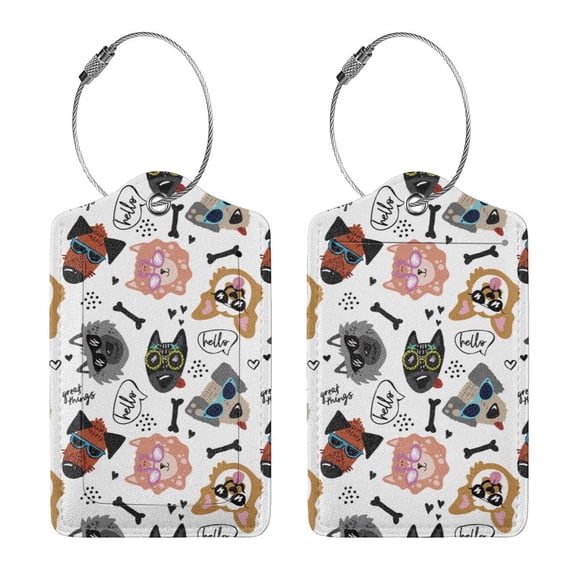 Rocae Hip Hop Dog for Leather Luggage Baggage Tags ID Label Privacy Cover ID Label with Stainless Steel Loop and Address Card