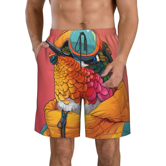 Rocae Hip Hummingbird In Jacket for Men's Beach Shorts Casual Elastic Waist Drawstring Summer Beach Shorts,S-3XL-Small