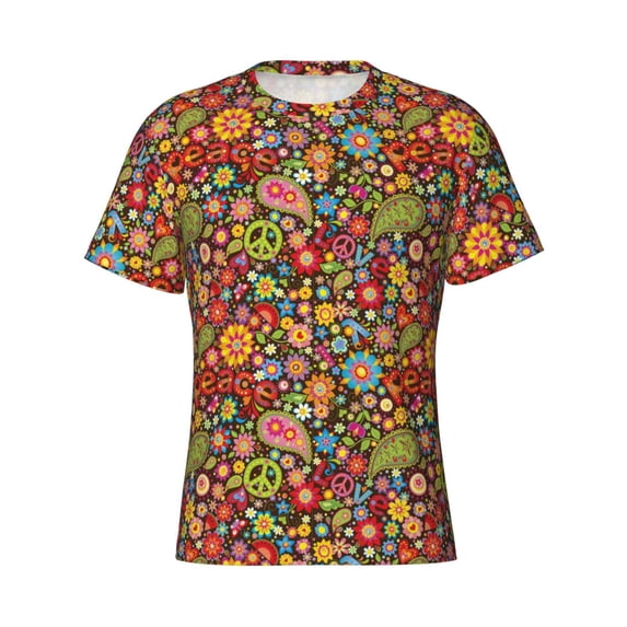Rocae Hippie Peace Love for Men's Moisture-Wicking Crew Tee - T-Shirt for Sports, Outdoor Activities, and Casual WearLarge
