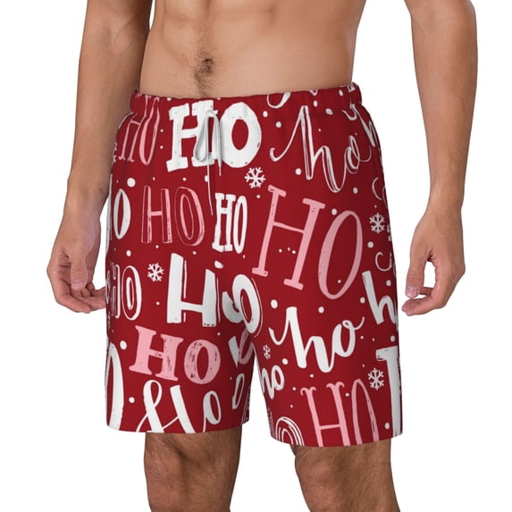 Rocae Ho Pattern Funny Christmas for Men's Swim Trunks Quick Dry With Two Side Pockets and One Lined Patch PocketX-Large