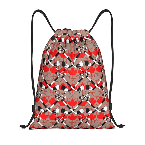 Rocae Hockey With Maple Leaves for Gym Bag Drawstring Bags Gym Backpack for Gym, Travel, Sports, Swimming, Beach-Small