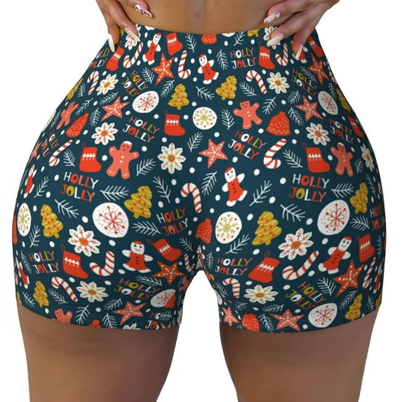 Rocae Holiday Christmas Cookies for Women's Quick-Dry Running Shorts,Ladies Active Athletic Apparel Yoga Workout Gym Running Volleyball Spandex Shorts Medium