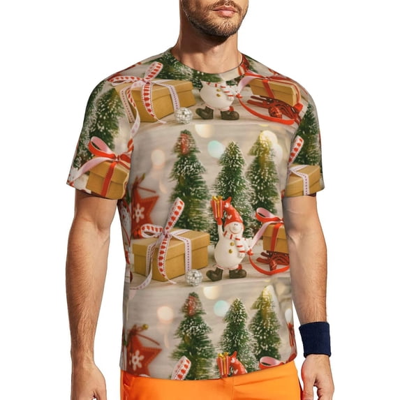 Rocae Holiday Christmas Stars for Men's Mesh Quick-Dry Short Sleeve Workout T-Shirt,Mens Crew Neck Tee Lightweight Soft Classic T Shirts 4X-Large