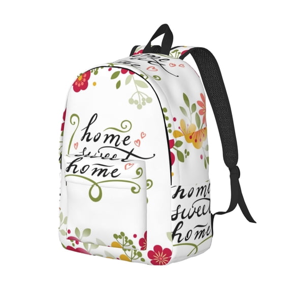 Rocae Home Sweet Home Floral for Durable Canvas Backpack Leisure Large Bag Travel Rucksack Multi-function Backpack Small